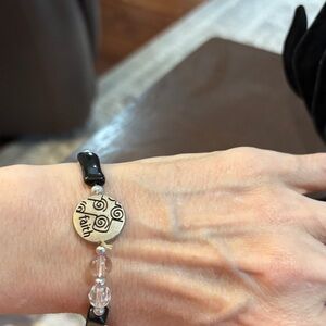 Faith Beaded Stretch Bracelet in Black and Clear